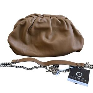 Anna Morellini Luna leather pouch bag with detached chain strap Italy Tan